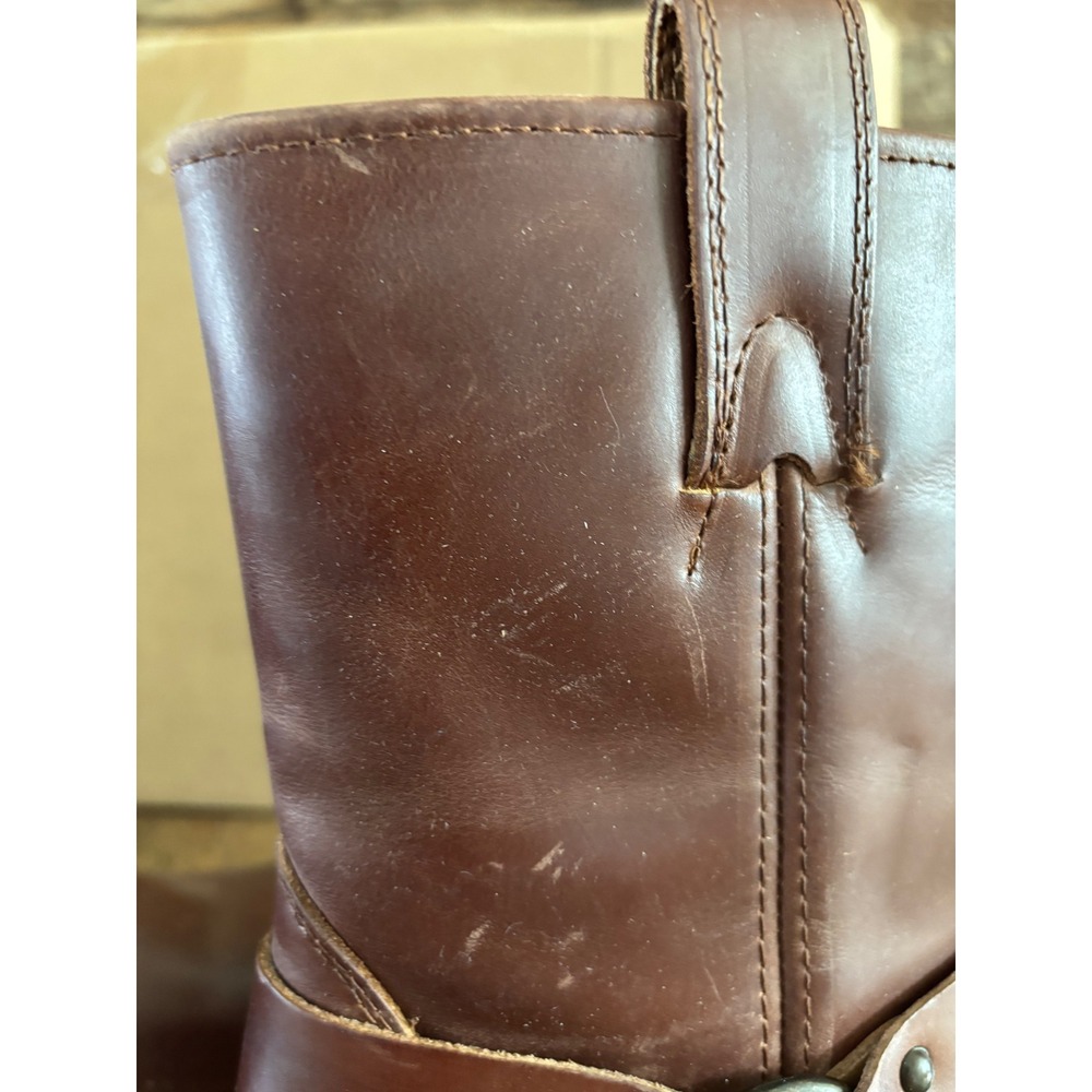 Frye and Co Womens Brown Leather Harness Boots Square Toe Cognac Mid Calf - Picture 7 of 9